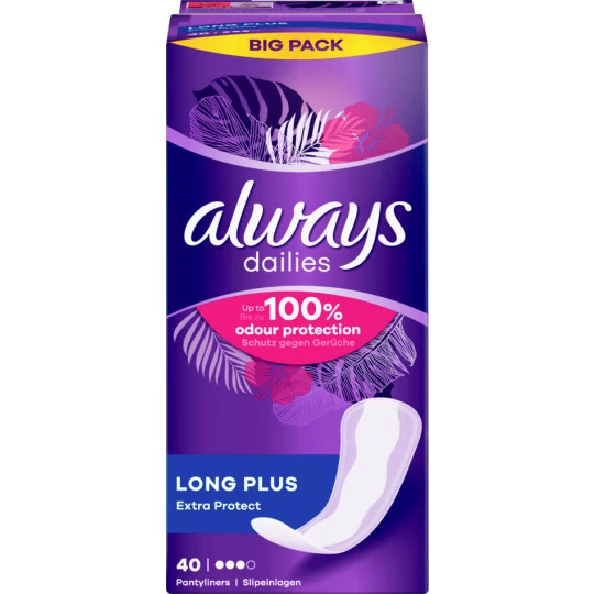 Always® Slipeinlagen Extra Protect Long Plus Big Pack 40ST 1 Always® Slipeinlagen Extra Protect Long Plus Big Pack 40ST