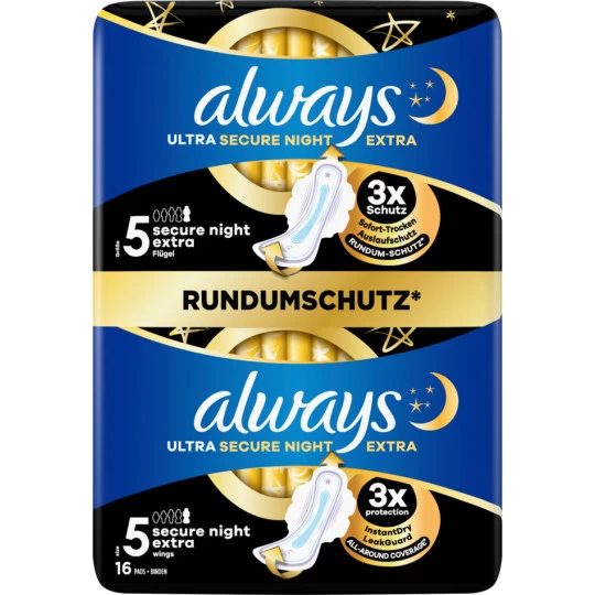 Always® Ultra Secure Night Extra Mit Flügeln Damenbinden Big Pack 16ST 1 Always® Ultra Secure Night Extra Mit Flügeln Damenbinden Big Pack 16ST