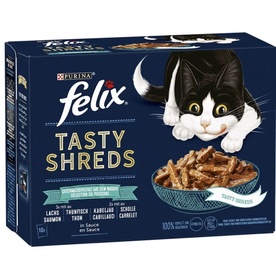 Felix Tasty Shreds Geschmacksvielfalt Aus Dem Wasser 10x80G 1 Felix Tasty Shreds Geschmacksvielfalt Aus Dem Wasser 10x80G